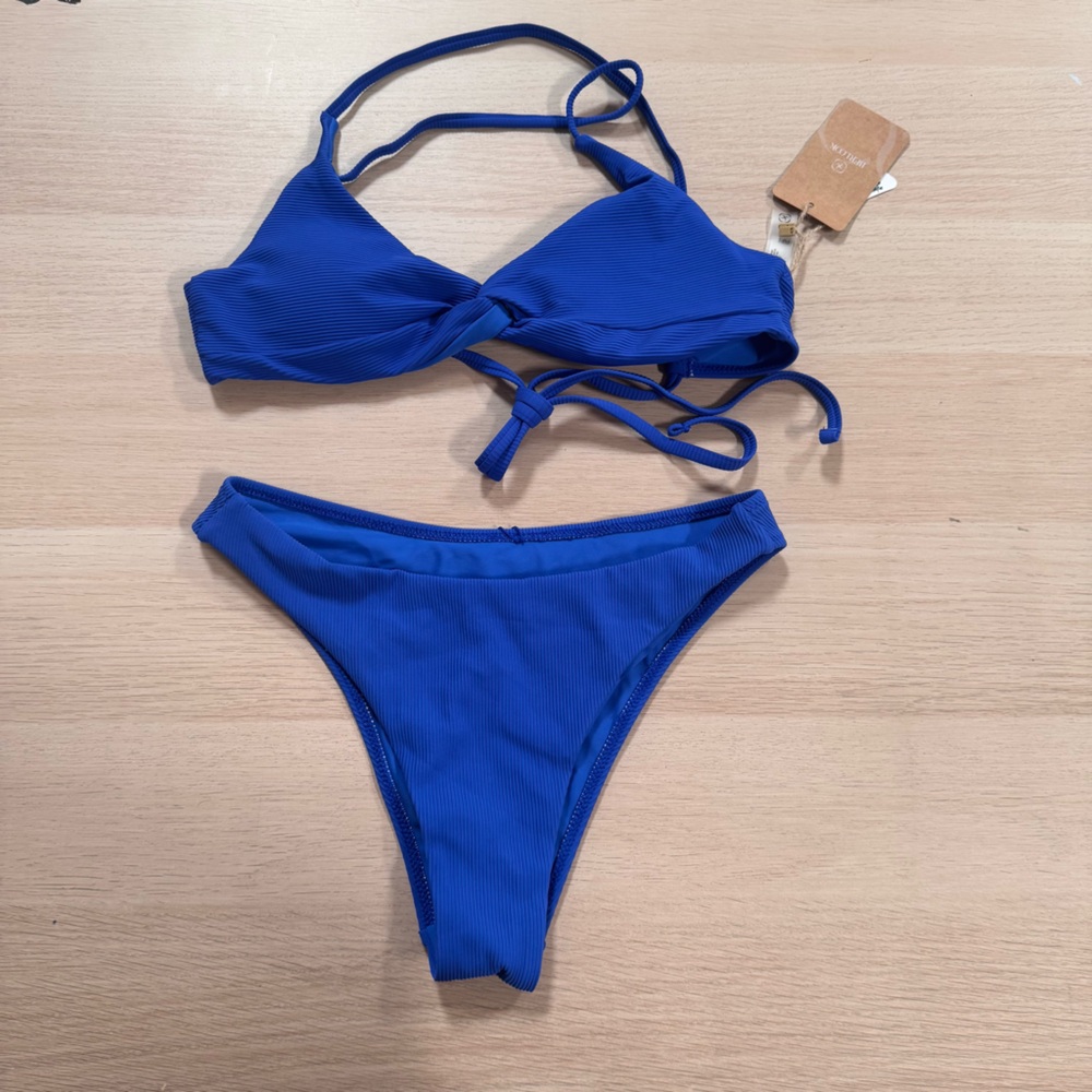 Berlook Ribbed Royal Blue Tie-Back Bikini Set B09